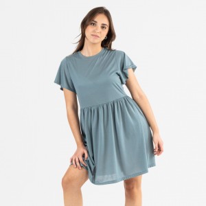 Vestido manga curta verde azulado