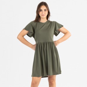 Vestido manga curta verde caça