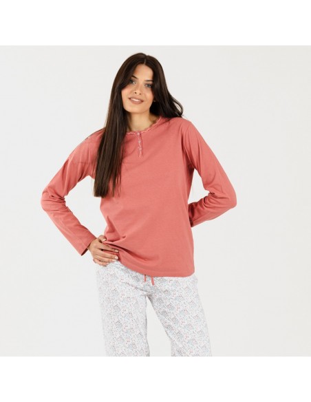 Pijama algodão Lorena marsala