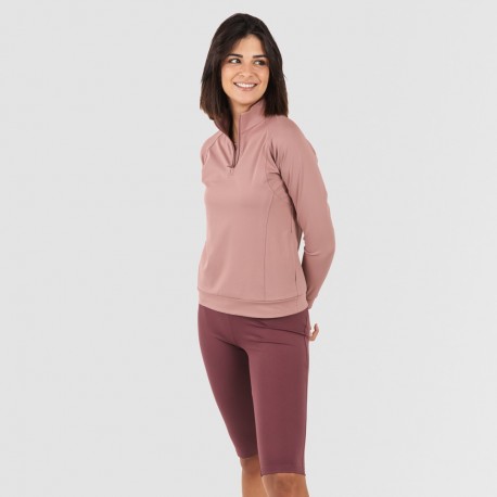 Camisola desportiva mulher com fecho de correr e bolsos malva