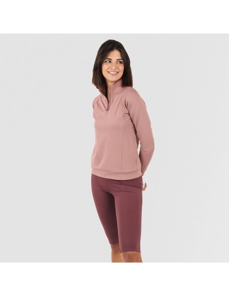 Camisola desportiva mulher com fecho de correr e bolsos malva
