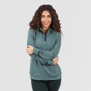 Camisola desportiva mulher com fecho de correr e bolsos verde garrafa