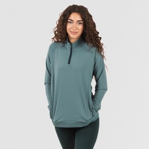 Camisola desportiva mulher com fecho de correr e bolsos verde garrafa 2