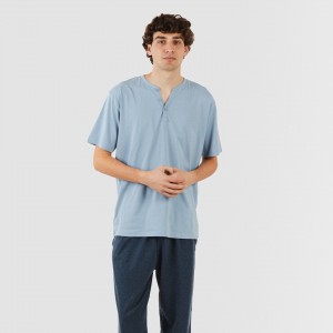 Pijama homem manga curta com botão azul indigo - azul marinho 2