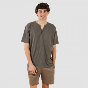 Pijama curto homem com botões petroleo - castanho