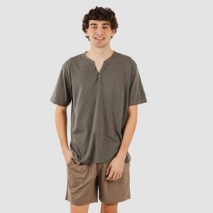 Pijama curto homem com botões petroleo - castanho 2
