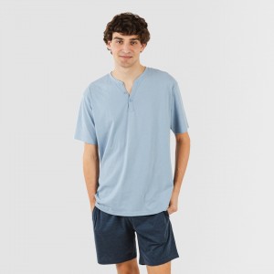 Pijama curto homem com botões azul indigo - azul marinho