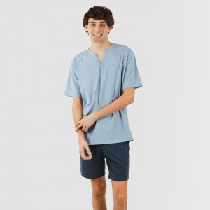 Pijama curto homem com botões azul indigo - azul marinho 2