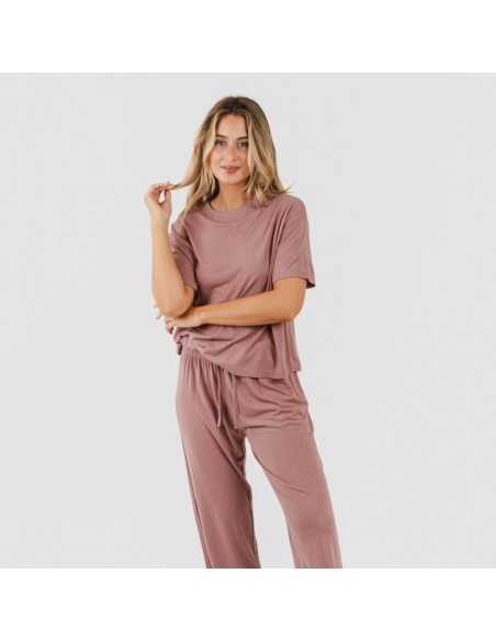 Pijama comprido manga curta viscosa mulher liso