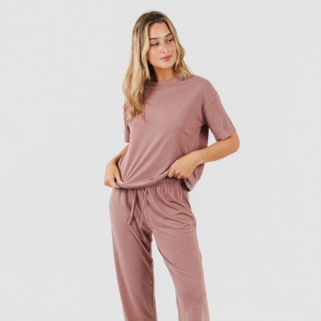 Pijama comprido manga curta viscosa mulher liso