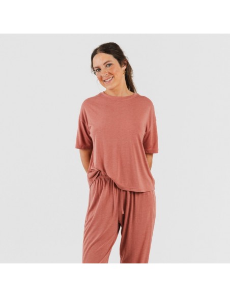 Pijama comprido manga curta viscosa mulher liso