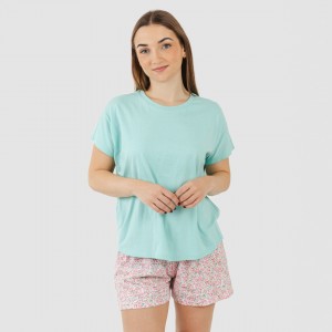 Pijama curto manga fluída algodão mulher Salima verde água