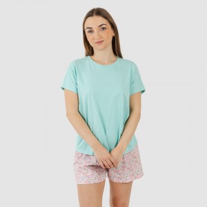 Pijama curto manga fluída algodão mulher Salima verde água 2