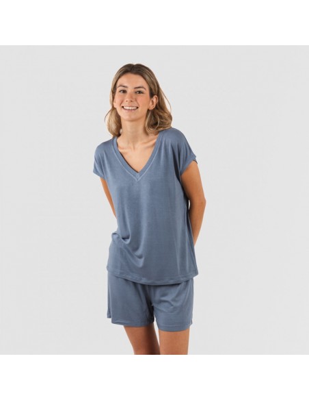 Pijama curto manga fluída viscosa mulher lisos