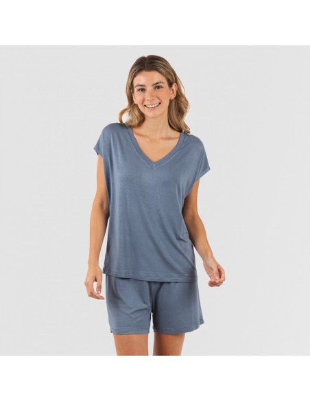 Pijama curto manga fluída viscosa mulher lisos
