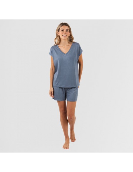 Pijama curto manga fluída viscosa mulher lisos