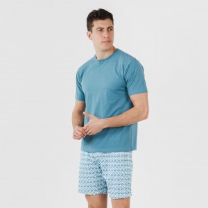 Pijama curto algodão homem Galieni verde azulado