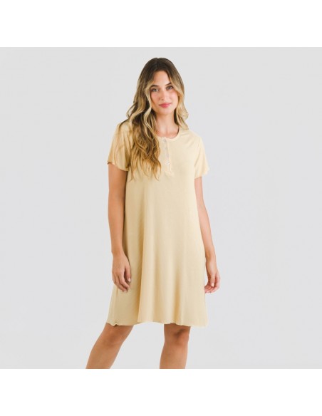 Vestido manga curta canelado viscosa liso