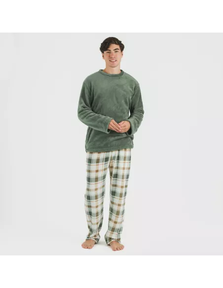 Pijama coral homem Cuadro Noric verde