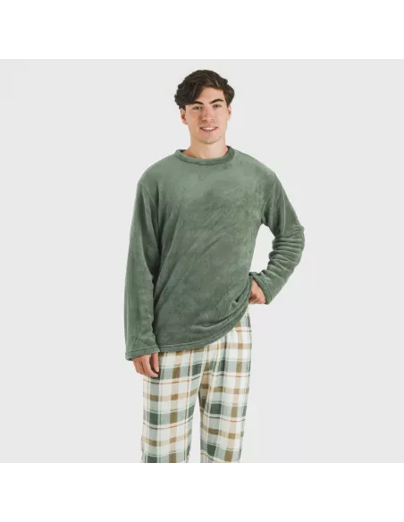 Pijama coral homem Cuadro Noric verde