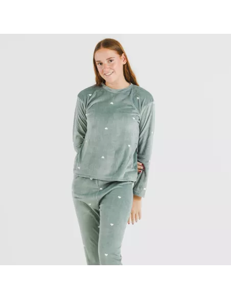 Pijama veludo Hearts verde menta