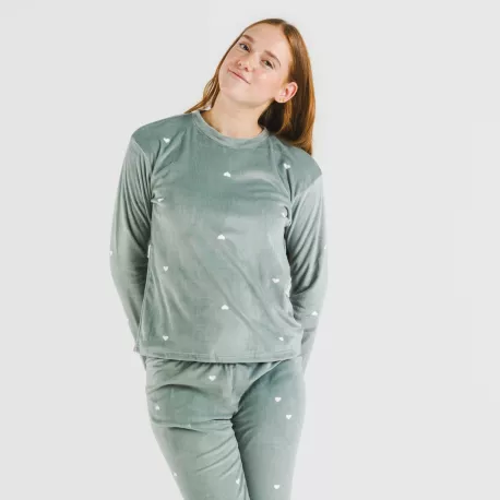 Pijama veludo Hearts verde menta