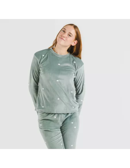 Pijama veludo Hearts verde menta
