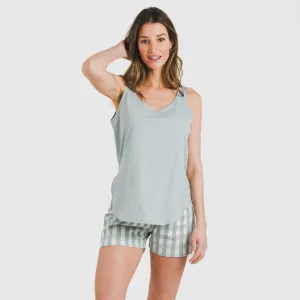 Pijama curto algodão Cuadro Poli azul indigo