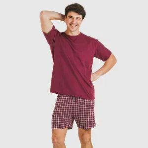 Pijama curto algodão homem Cuadro Roberto bordeaux