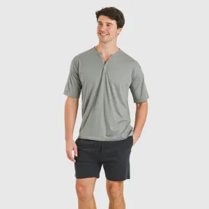 Pijama curto homem com botões cinza verdoso - azul marinho