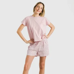 Pijama curto manga fluída algodão mulher Lauri rosa
