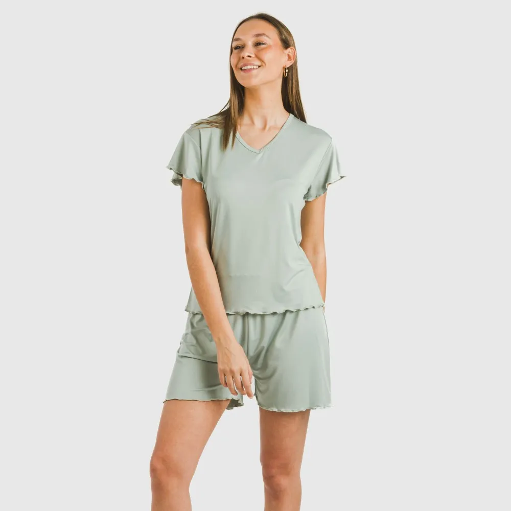Pijama curto mulher manga fluída soft liso