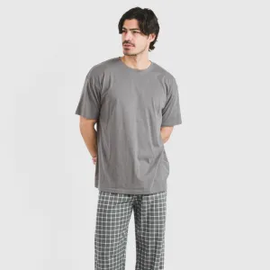 Pijama comprido manga curta algodão homem Cuadro Roberto cinza 2