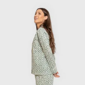 Pijama comprido camisa algodão mulher Eugenia verde keike