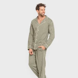 Pijama comprido camisa algodão homem Raya John verde caça 2