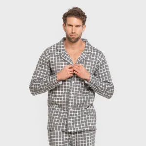 Pijama comprido camisa algodão homem Cuadro Roberto cinza