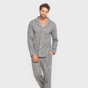 Pijama comprido camisa algodão homem Cuadro Roberto cinza 2